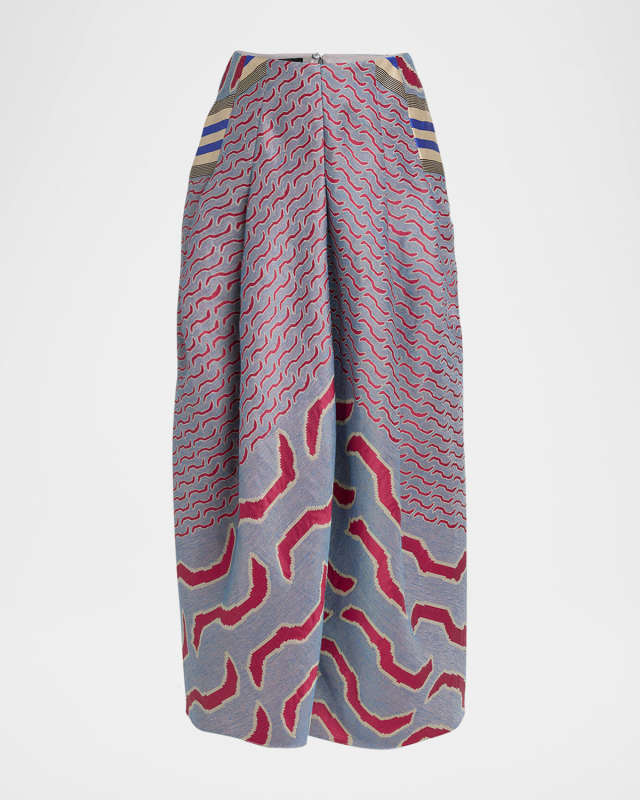 Patterned Jacquard Pleated Maxi Skirt